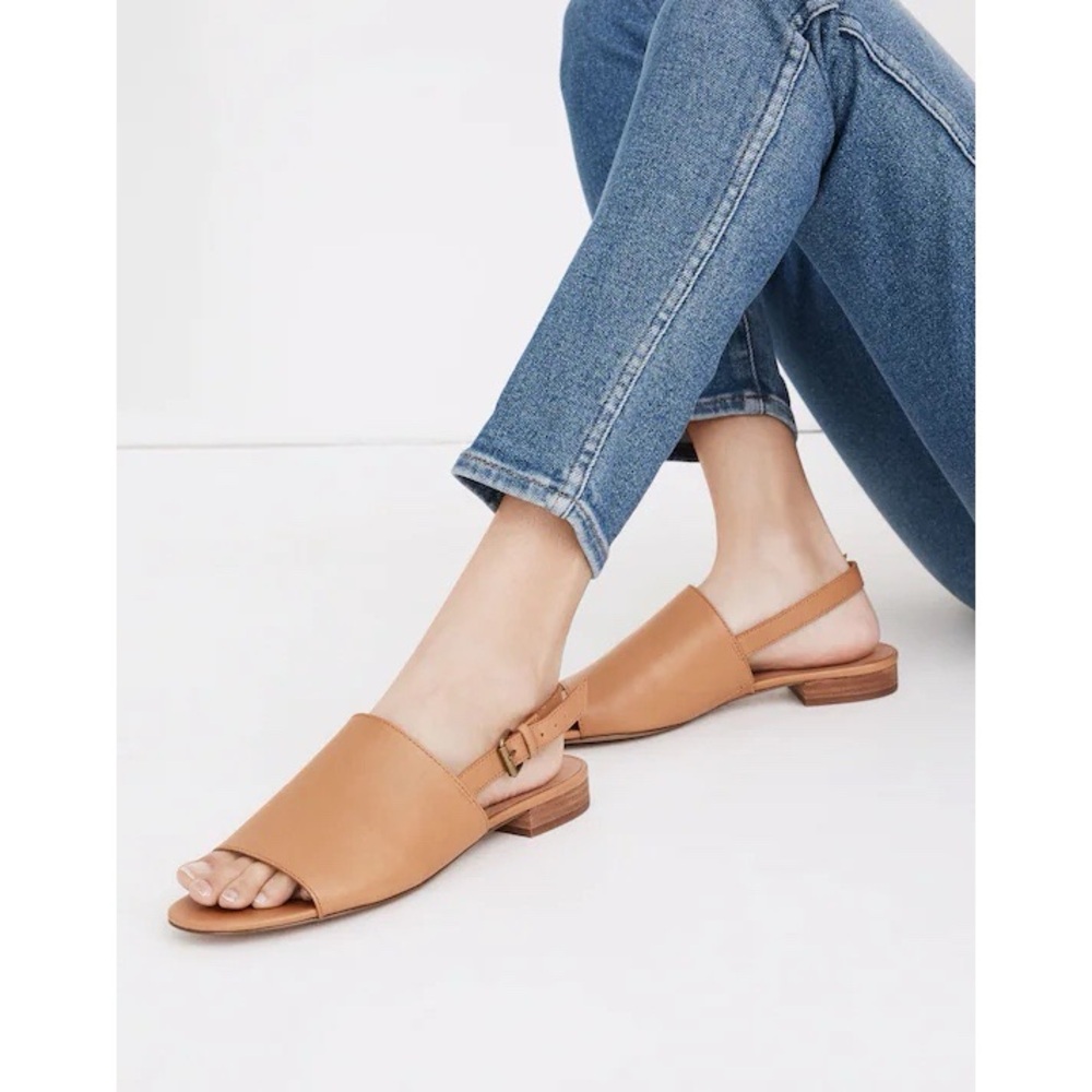Madewell Women’s The Noelle Slingback Peep Toe Tan Leather Sandals Size 7 Boho